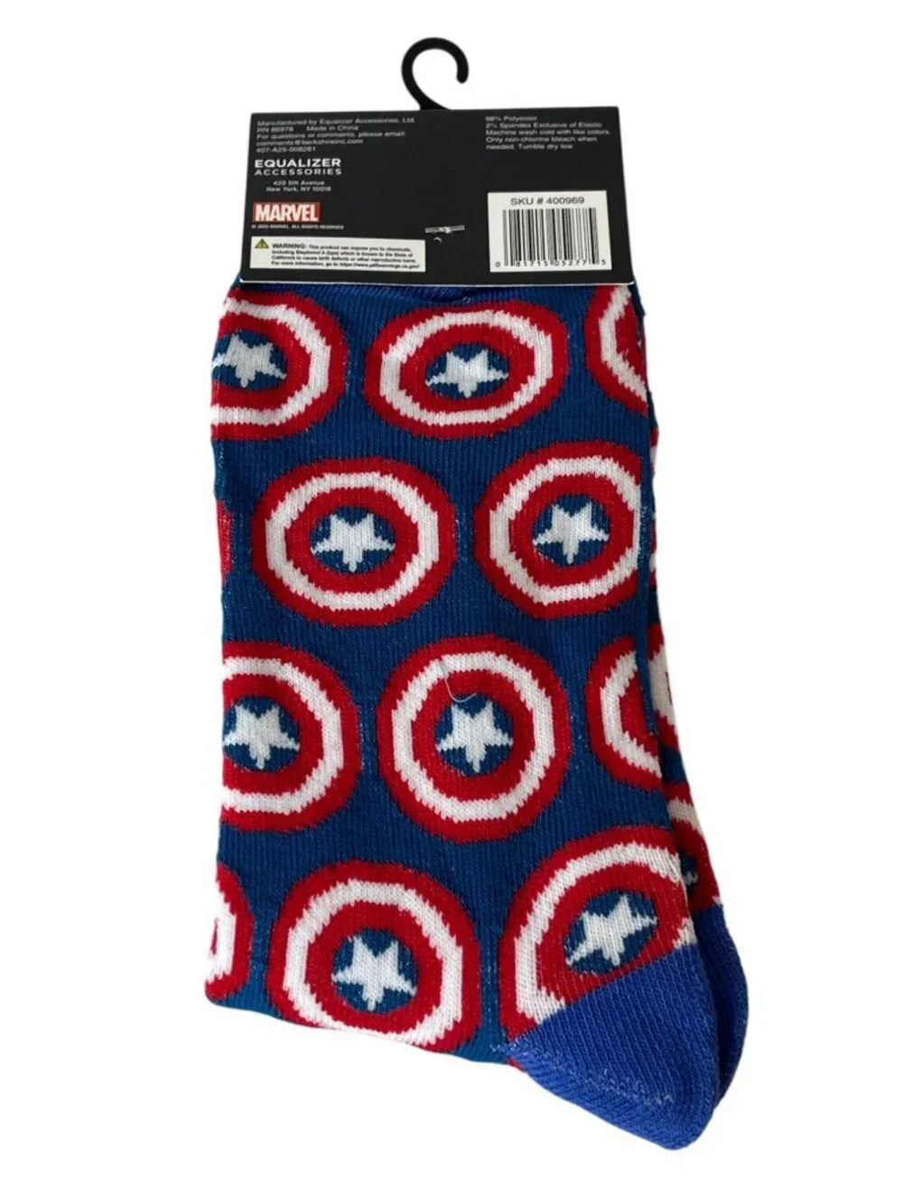 Captain America Shield Crew Socks Mens 9-13 Marvel Red Blue New